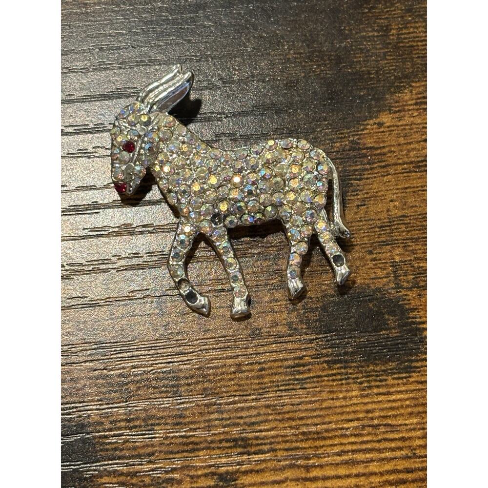 Vintage Rhinestone Donkey Mule Brooch Aurora Borealis Crystal Pin SKU186